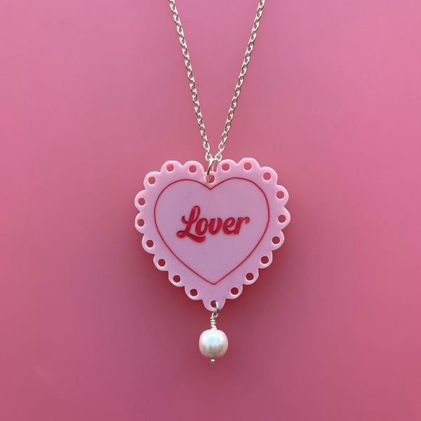 Lover Eras Style pastel heart necklace with pearl