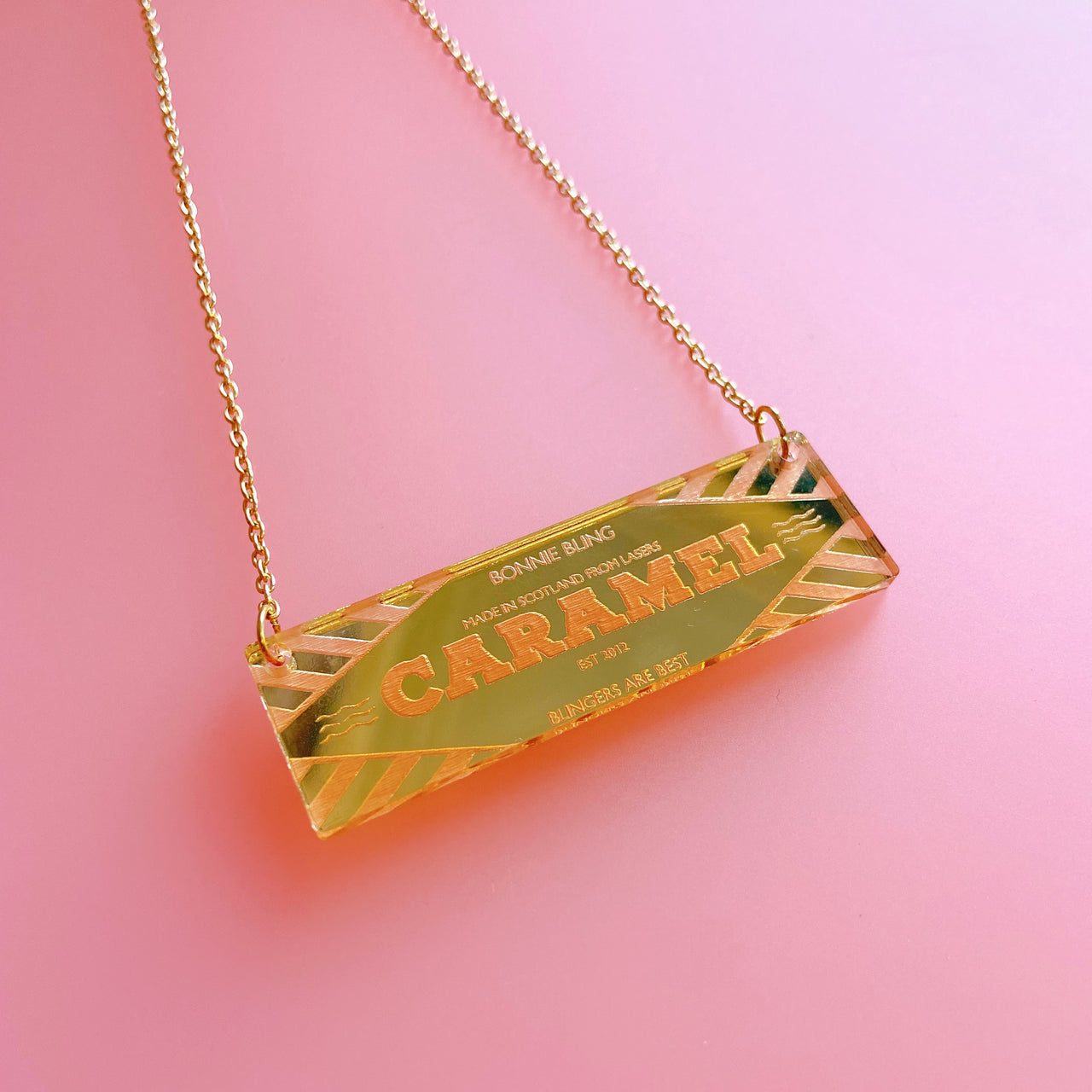 Gold Caramel Wafer Blinger Necklace