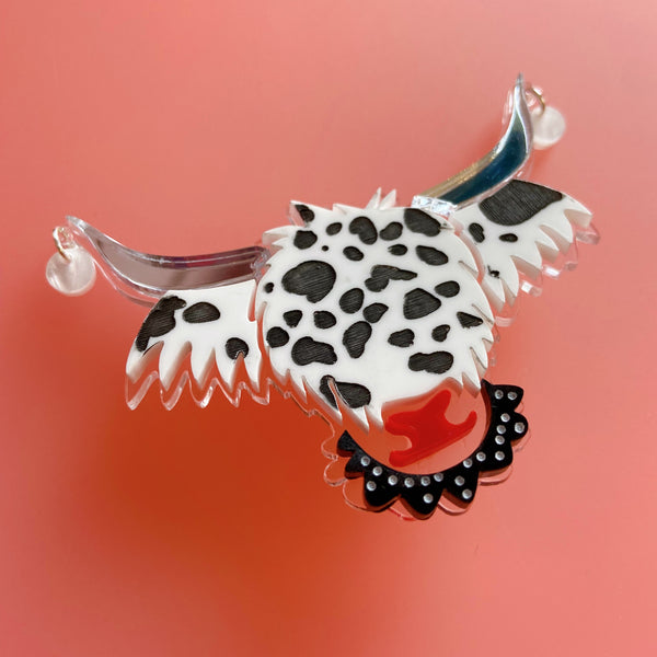 Cooella de Veal - Dalmation Inspired Highland Cow Necklace or Brooch