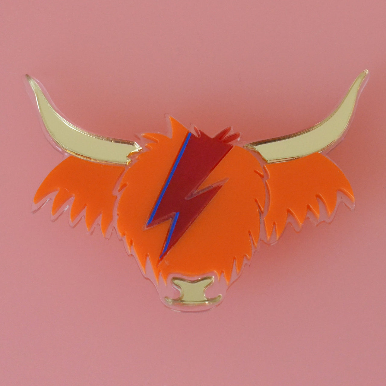 David Cowie Highland Cow Brooch - Orange and Gold