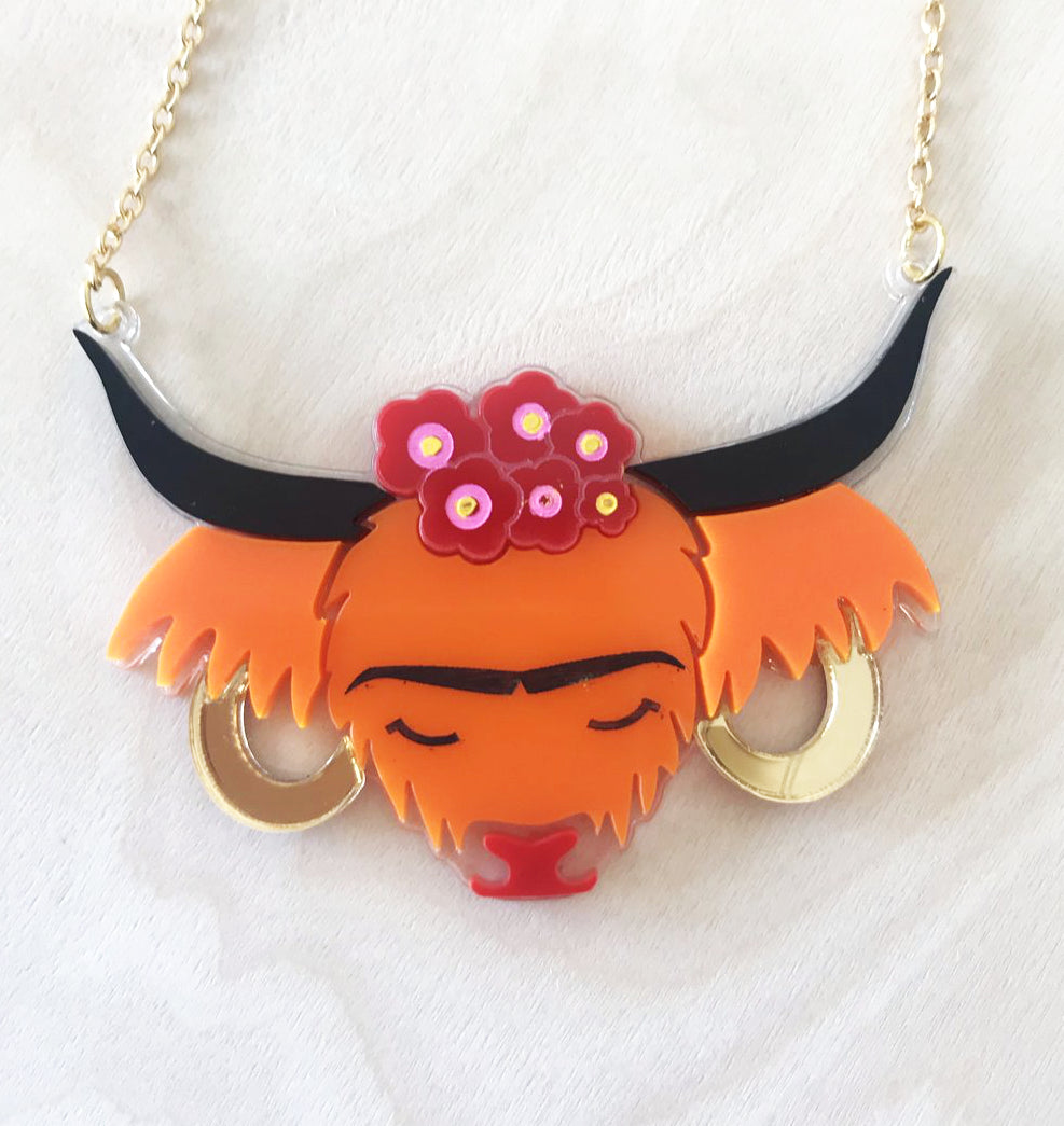 Frida Cowhlo Highland Cow Necklace