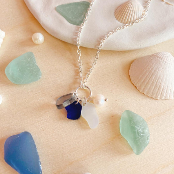 Seaglass Inspired, cluster pendant necklace