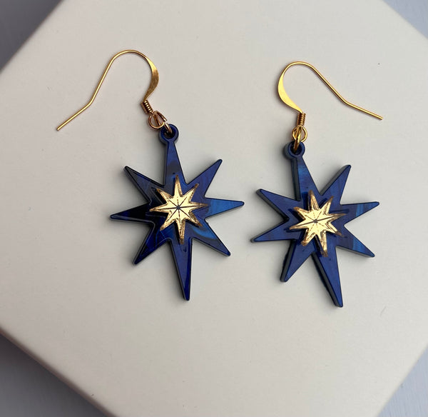 Luxe Midnight Blue North Star Earrings