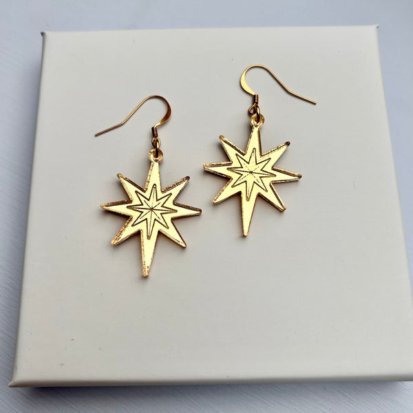 North Star Drop Earrings in Gold