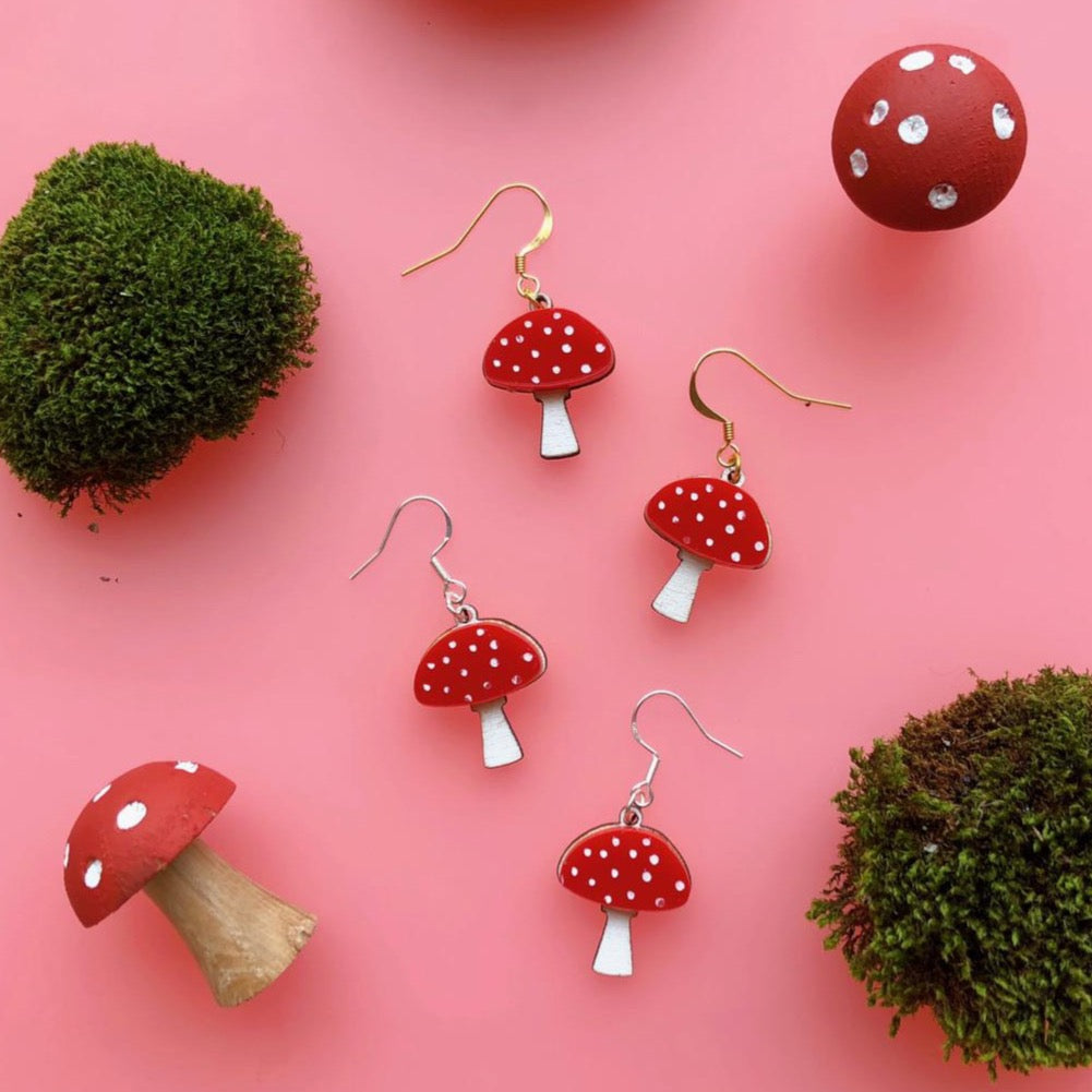 Mini Mushroom Dangle Earrings