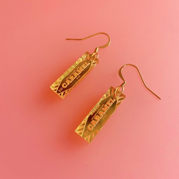 Gold Caramel Wafer Blinger Dangle Earrings