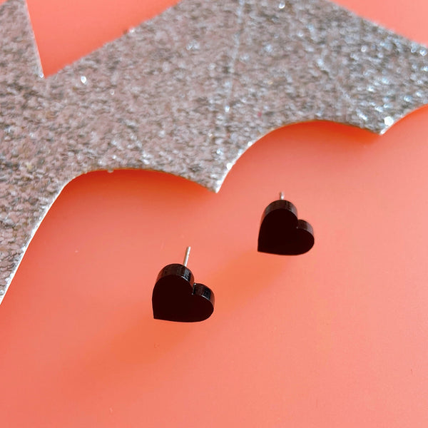 Black Heart Stud Earrings - Halloween Studs