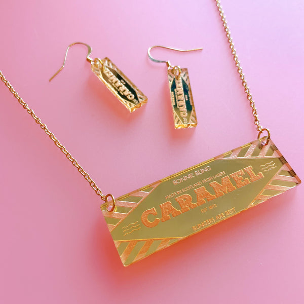 Gold Caramel Blinger Necklace and Earring Set