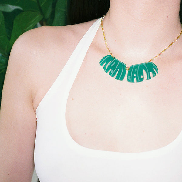 Mini Cheese Plant Monstera Leaves Acrylic Collar Necklace