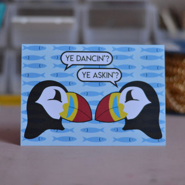 Puffin Card Ye Dancin'? Ye Askin'? Scottish card