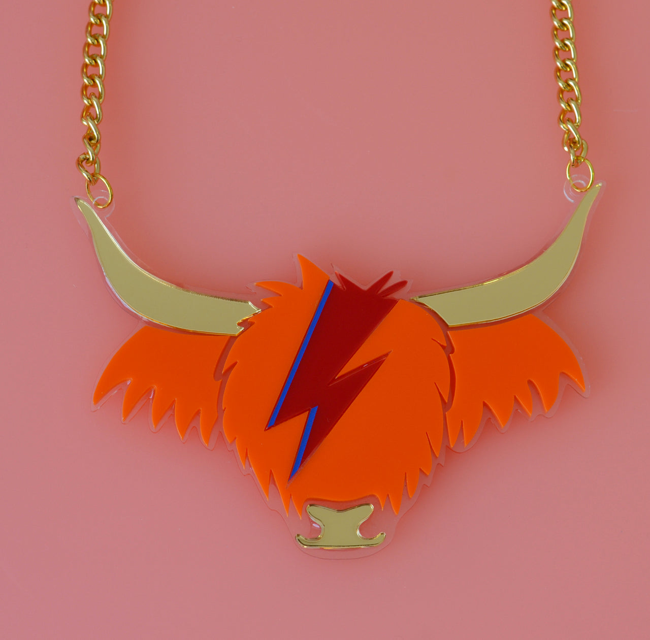 David Cowie Highland Cow Necklace - Orange and Gold