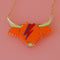 David Cowie Highland Cow Necklace - Orange and Gold