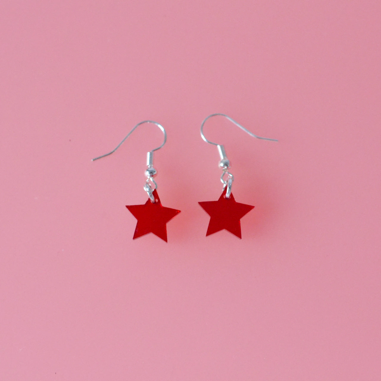 Small Sized Red Acrylic Transparent Star Dangle Earring Bonnie Bling