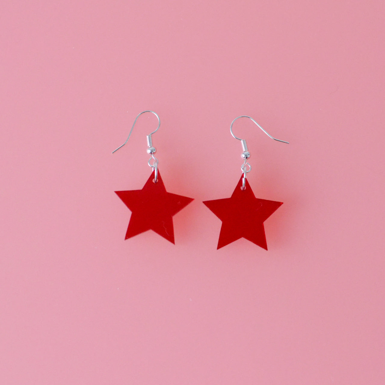 Mid Sized Red Acrylic Transparent Star Dangle Earring