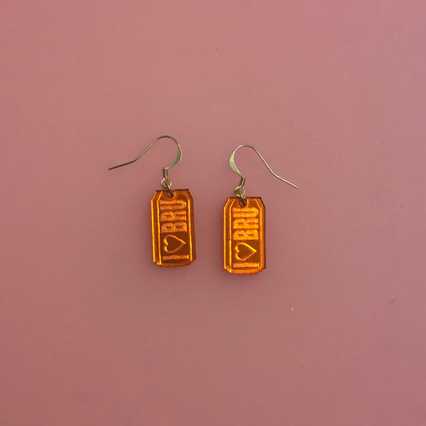 I Heart Bru- Orange Mirror Acrylic Can Earrings