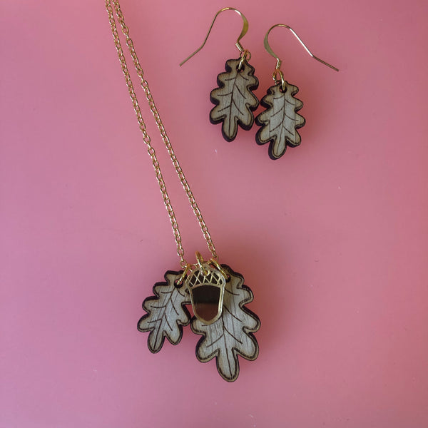 Acorn and Oak Leaf Necklace and Earring Set