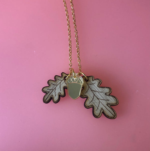 Acorn and Oak Leaf Charm Necklace