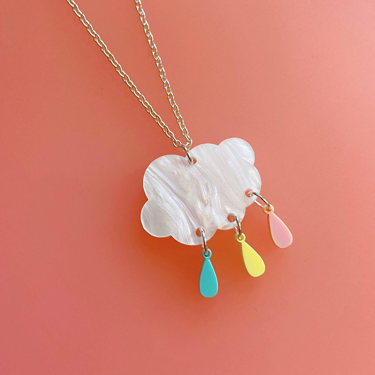 Silver Linings Cloud Necklace with Pastel Raindrops