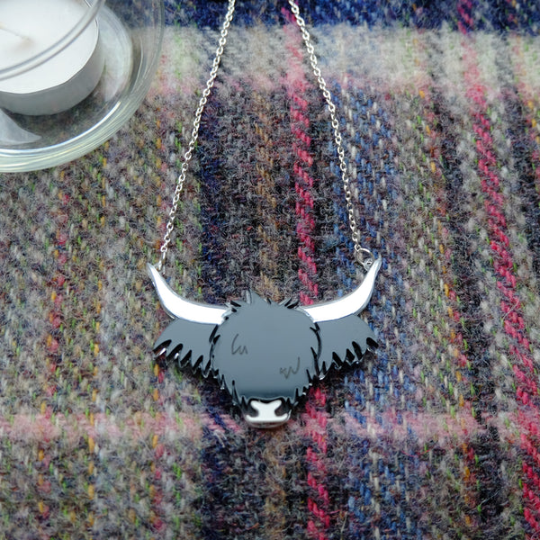 Wee Cow - Black Highland Cow Acrylic Necklace